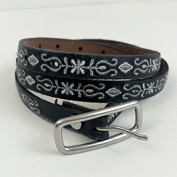 Lucky Brand Accessories - LUCKY BRAND Black Leather Silver Embroidered Belt Women’s Size L / XL